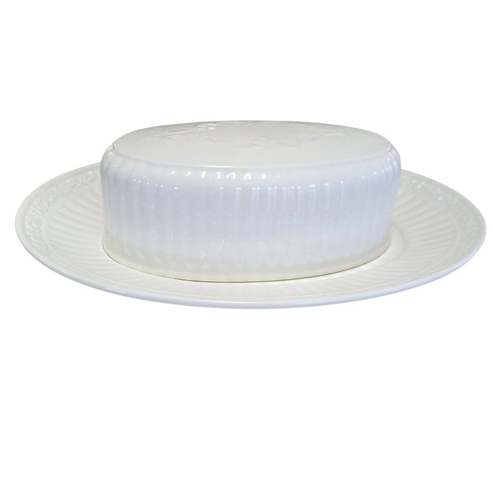 Mikasa Italian Countryside Butter Dish Lid 9" ribbed scroll ivory stoneware